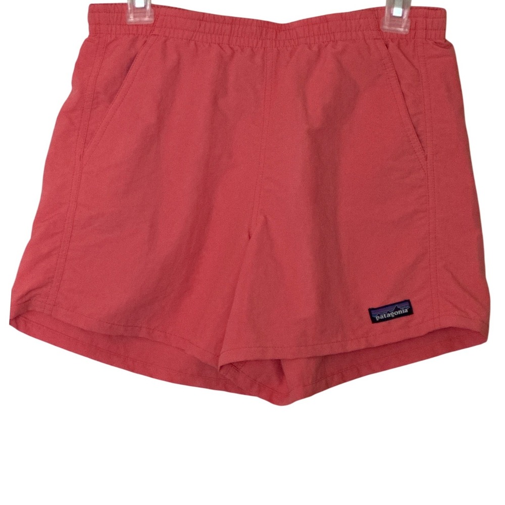 Patagonia Womens Small Baggies Shorts 5 Inch Inseam Coral Pink Pockets Pull On - Picture 1 of 7